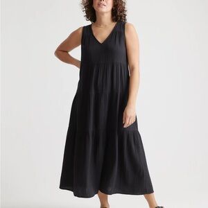 NWT Quince Black cotton gauze tiered maxi Dress